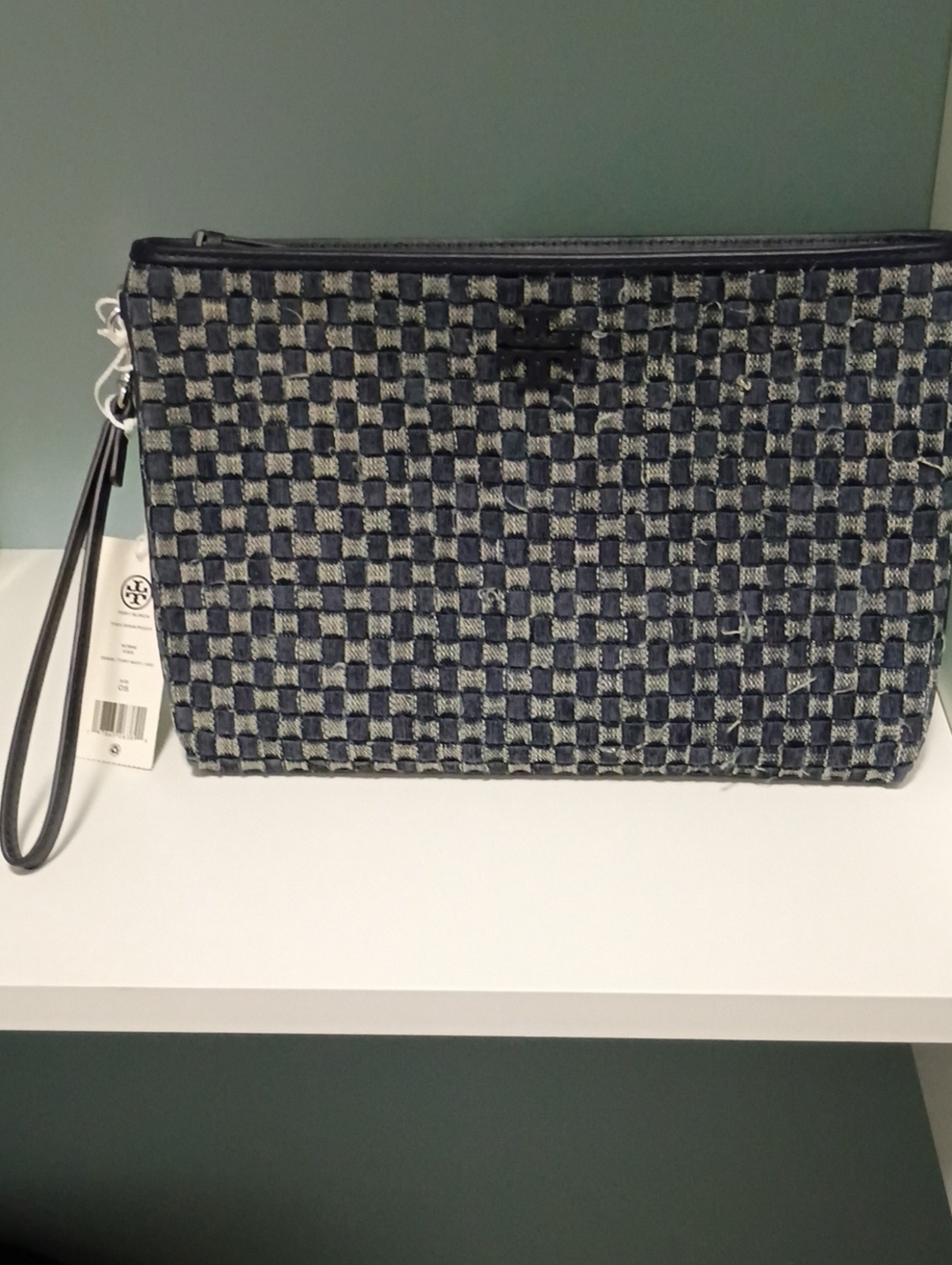 Tory Burch Navy and Gray Check Wristlet